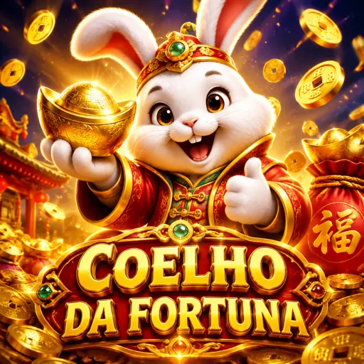 Slot com tema de coelho da sorte e moedas caindo na tela